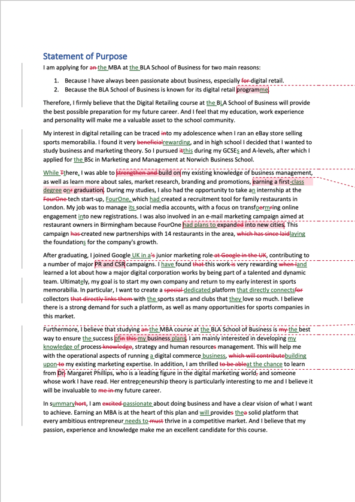 Statement Of Purpose Proofreading Example (After Editing)