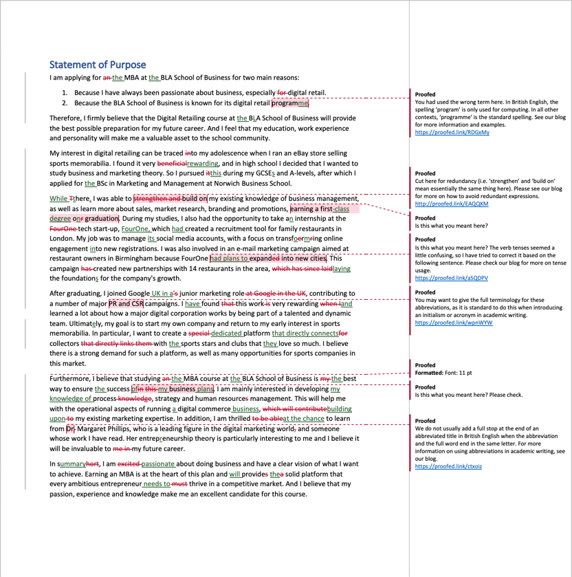 Statement Of Purpose Proofreading Example (After Editing)