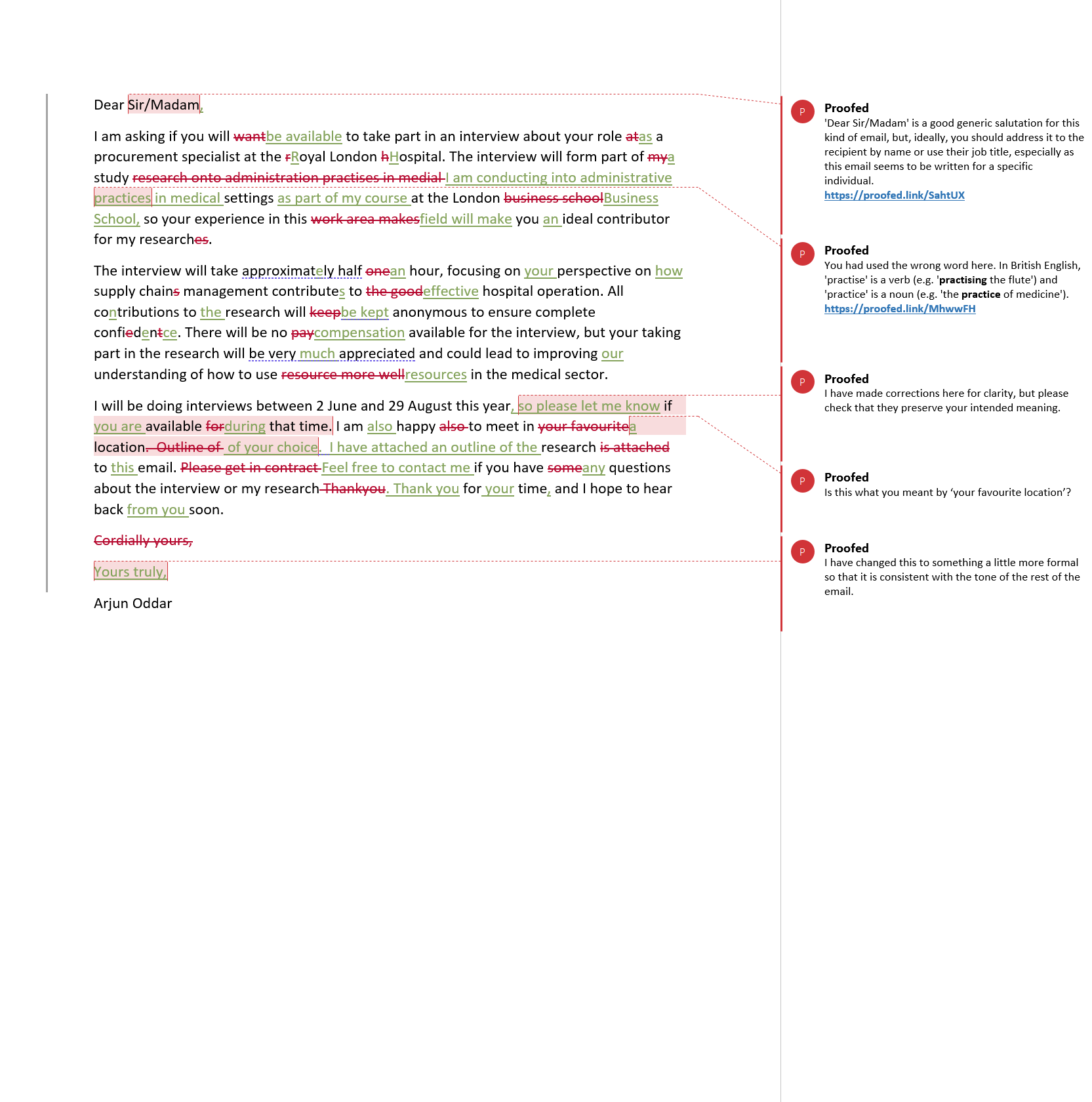 Email Proofreading Example (After Editing)