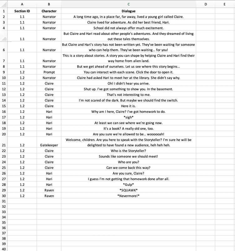 Excel Proofreading Example (Before Editing)